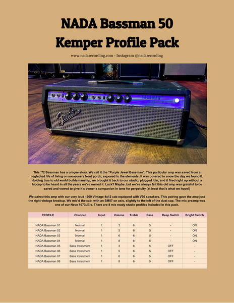 NADA Bassman 50 Purple Jewel KEMPER PROFILE PACK – DrumSamples.com